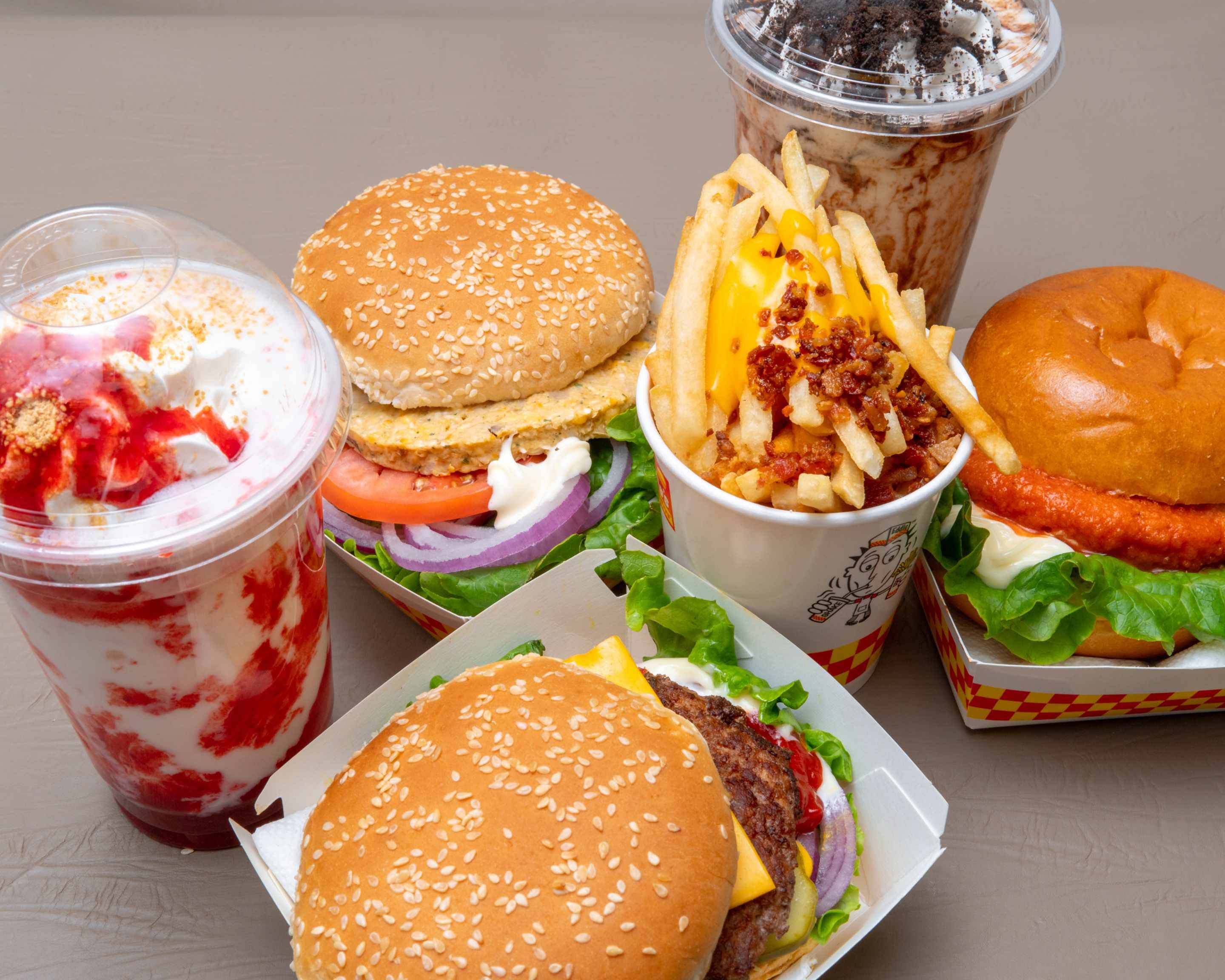 Fast Eddie's signature burgers, CrazyFrys, and WildShakes
